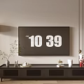 Modern Dark Wood TV Stand With Vase Ornaments Cup And Floor Lamp In Living Room
