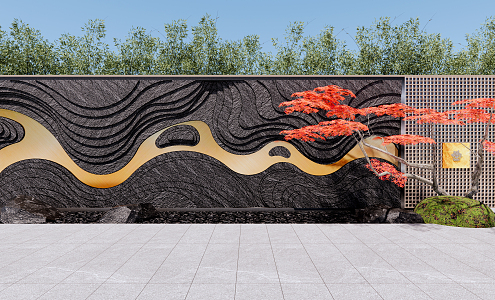 New Chinese Style Landscape Wall Characteristic Landscape Wall 3d model