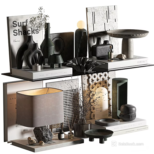 Elegant Modern Decorative Ornament Set With Table Lamp Sculptures Books And Geometric Shapes 3d model 