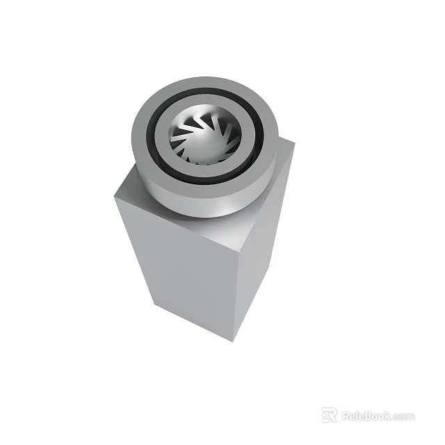 3D Model Of Metallic Mechanical Component With Circular Top And Cubic Base 3d model