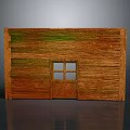 Rustic Wooden Building With Green Textured Wall Door And Glass Window