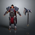 Armored Warrior Character With Red Cape And Large Battle Axe Design
