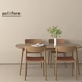 Wooden Leisure Chairs with Brown Seat Cushions in Beige Wall Dining Area Green Plant Vase