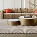 Modern Living Room With Sofa Round Coffee Tables And Decor 3d model