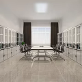 Modern Conference Room Interior Design With Long Table Office Chairs Glass Cabinets And Large Window