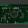 Green Circuit Board Featuring Central Chip And Various Electronic Components