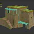 Traditional Clay Building Model With Multiple Roofs Stairs Windows And Wooden Door