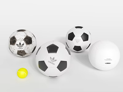 Sports Equipment Collection Featuring Adidas Footballs Wilson White Volleyball And Yellow Tennis Ball 3d model