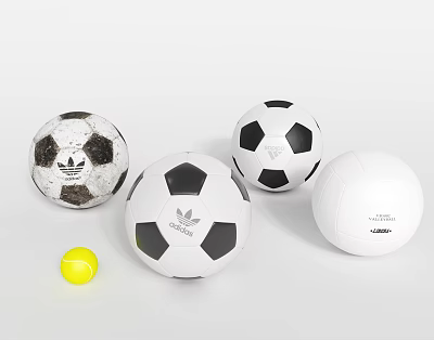Sports Equipment Collection Featuring Adidas Footballs Wilson White Volleyball And Yellow Tennis Ball 3d model