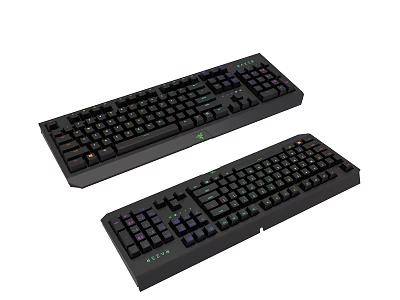 Dual Black Mechanical Keyboards With RGB Backlit Full Size Layout And Ergonomic Design 3d model