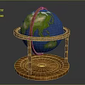 Decorative Globe Ornament Decoration Set With Wooden Base And Metal Rings