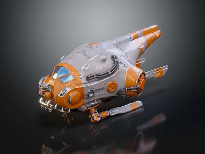 Futuristic Sci Fi Spaceship with Orange Gray Mechanical Design and Cockpit 3d model
