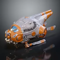 Futuristic Sci Fi Spaceship with Orange Gray Mechanical Design and Cockpit