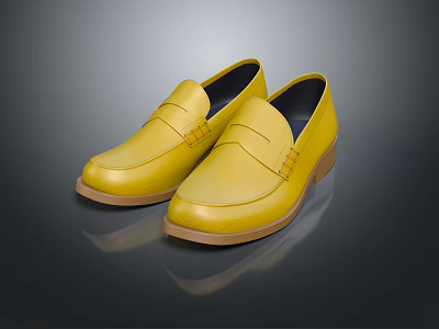 Stylish Yellow Leather Loafers Slip On Style For Comfortable Casual Wear 3d model