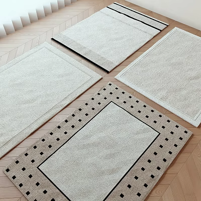 Square Rugs With Various Designs On Wooden Floor 3d model