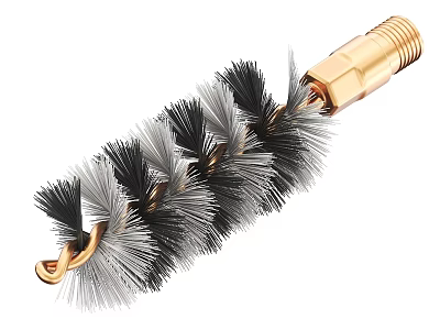 Industrial Cleaning Brush With Black White Bristles And Gold Metal Threaded Connector 3d model