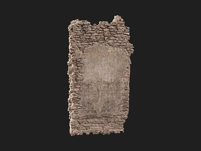 Ancient Ruined Stone Wall With Rough Brickwork And Weathered Texture Isolated On Dark Background 3d model