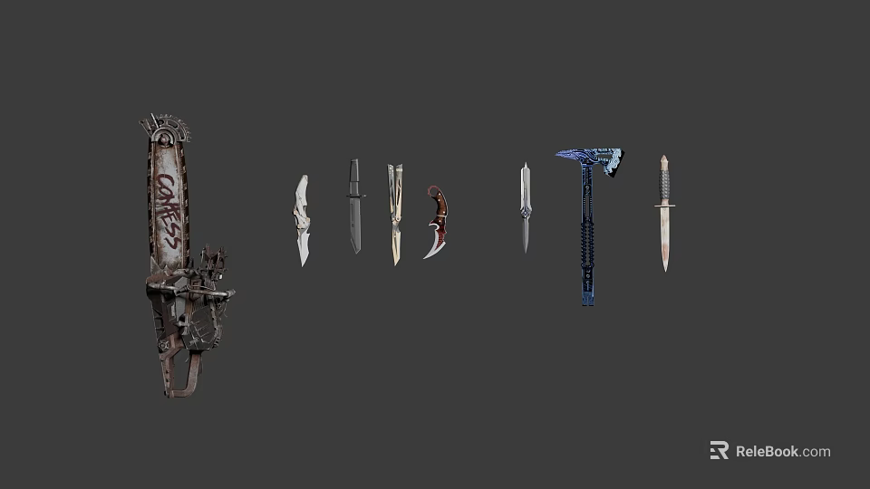 Various Types of Weapons Collection Including Swords Knives Axes and Daggers 3d model 