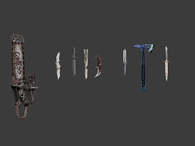 Various Types of Weapons Collection Including Swords Knives Axes and Daggers 3d model