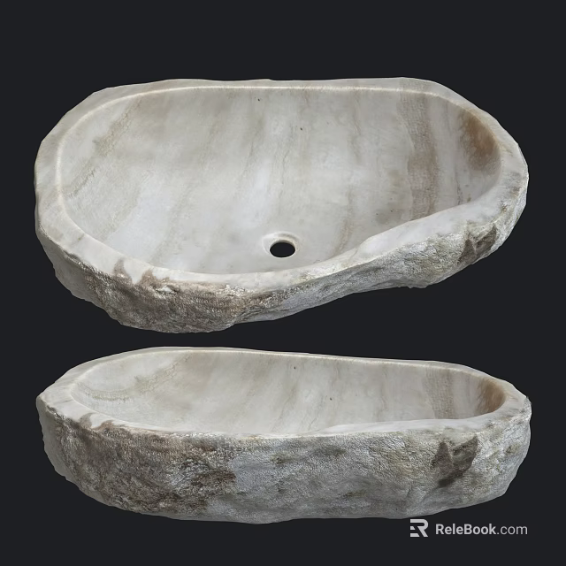 Two Natural Stone Washbasins with Irregular Shape and Textured Surface 3d model 