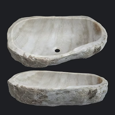 Two Natural Stone Washbasins with Irregular Shape and Textured Surface 3d model