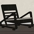 Modern Black Frame Lounge Chair With Light Colored Cushion And Slatted Backrest