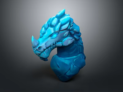 Blue Dragon Head Game Movie Character With Stone Like Texture And 3D Model Design 3d model