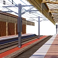 Train Station Platform With Rail Tracks Canopy Red Brick Walls And Signal Lights