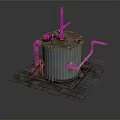 Rusted Cylindrical Tank Industrial Setup With Pipes Valve And Brick Base