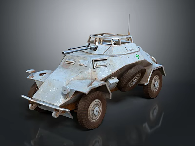 Vintage Military Vehicle With Open Top Machine Gun Green Cross And Off Road Tires 3d model
