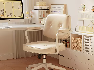 Modern Beige Leather Office Chair In Cozy Home Office Space With Armrests And Computer Desk 3d model
