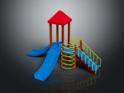 Playground Equipment With Red Roof Blue Slides Yellow Railings Tower Structure And Stairs 3d model