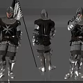 Men In Medieval Knight Armor With Silver Black Details Holding Flag With White Cross