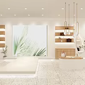 Modern Clothing Store Interior Design With Open Shelves Hanging Racks And Green Plants