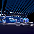 Modern Tech Inspired Stage Design With Blue Lighting And Geometric LED Screens 3d model
