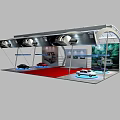 Modern Auto Showroom With Various Colored Cars Red Carpet And Transparent Ceiling