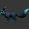 Mythical Teal And Purple Fox Character With Pointed Ears Large Eyes Fluffy Tail