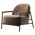 Modern Brown Single Sofa With Wooden Armrests Black Metal Legs And Upholstered Design