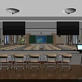 School Classroom With Neatly Arranged Desks And Chairs Front Blackboard Windows Ceiling Lights Green Plant