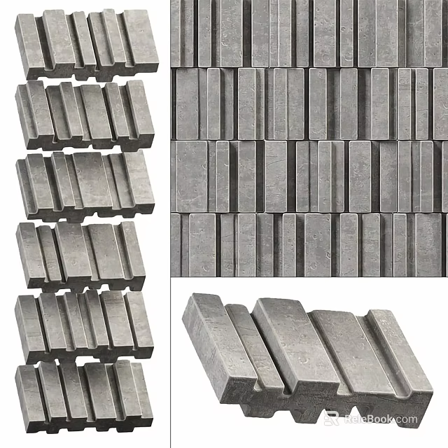 Building Exterior Wall With Gray Rectangular Stone Blocks In Modern Neat Arrangement 3d model