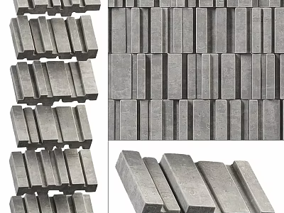 Building Exterior Wall With Gray Rectangular Stone Blocks In Modern Neat Arrangement 3d model