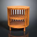 Round Wooden Side Table With Two Tier Shelf And Natural Wood Grain Circular Design