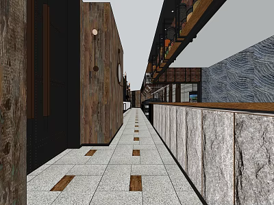 Modern Elevator Hallway With Wooden Walls Stone Flooring And Decorative Panels 3d model