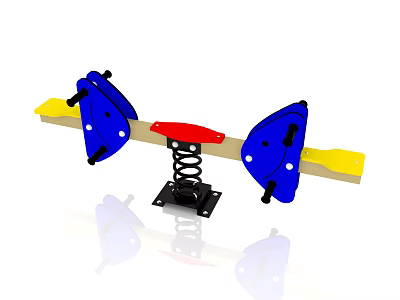 Children's Playground Equipment With Blue Seats Yellow Pedals Red Beam And Spring Base 3d model