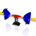 Children's Playground Equipment With Blue Seats Yellow Pedals Red Beam And Spring Base