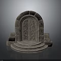 Ancient Stone Archway With Intricate Carved Door And Stepped Base 3d model