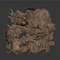 Floating Rock Scene Structure With Moss Covered Surface Stone Platform And Natural Plants