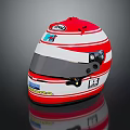 Red And White Racing Helmet With Bell Brand Transparent Visor And Striped Design