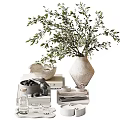 Stylish Modern Decorative Ornament Set With Vase Foliage Stacked Books Ceramic Bowls And Plates