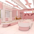 Pink Modern Dessert Shop Interior With Bright Lighting And Display Counters